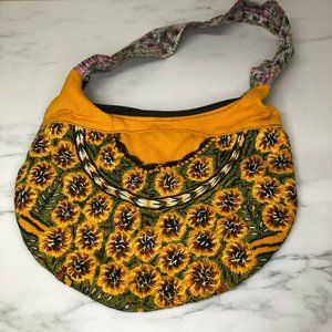 Boho Crochet Granny Sunflower Purse Bag W Pockets